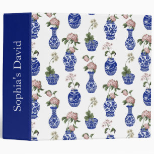 Chinoiserie blue vases and flowers  3 ring binder