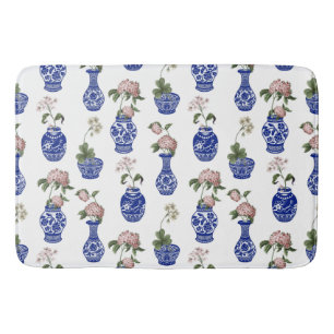 Chinoiserie blue vases and flowers  bath mat