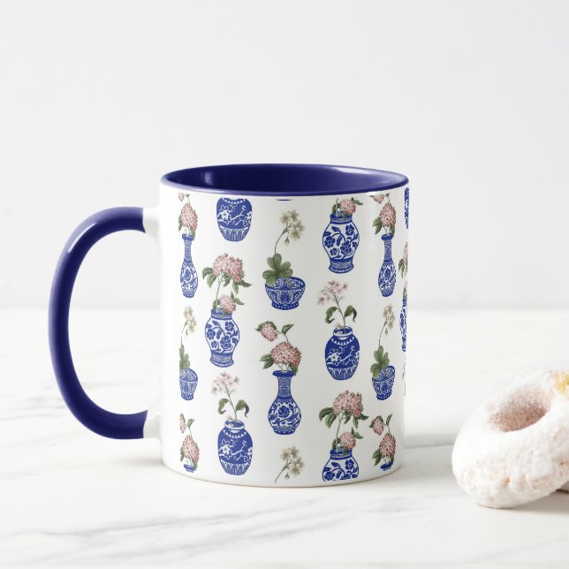 Chinoiserie blue vases and flowers  mug (With Donut)