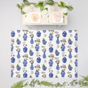 Chinoiserie blue vases and flowers  outdoor rug