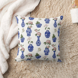 Chinoiserie blue vases and flowers  throw pillow