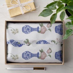 Chinoiserie blue vases and flowers tissue paper