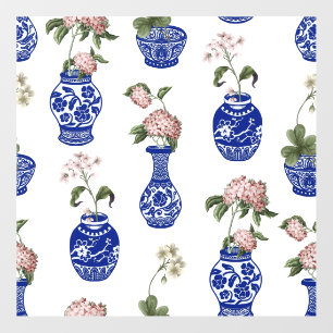 Chinoiserie blue vases and flowers  wall decal 