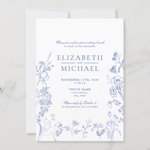 Chinoiserie Blue Victorian Post Wedding Brunch Invitation