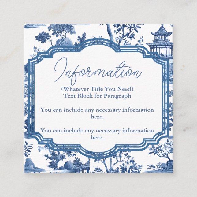 Chinoiserie Blue Wedding Details Card (Front)