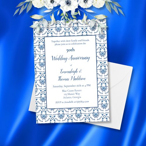 Chinoiserie Blue White 50th Wedding Anniversary Invitation