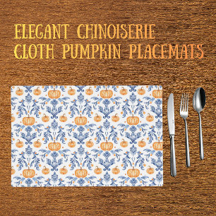Chinoiserie Blue White Autumn Orange Pumpkins Cloth Placemat