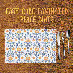 Chinoiserie Blue White Autumn Orange Pumpkins Placemat
