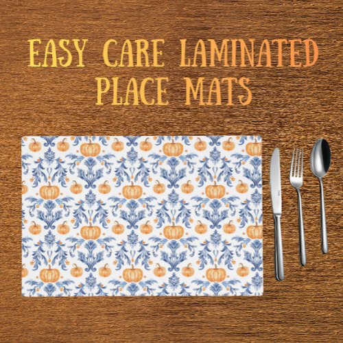 Chinoiserie Blue White Autumn Orange Pumpkins Placemat