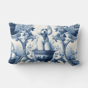 Chinoiserie blue & white Bichon Frise Lumbar Pillow