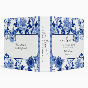 Chinoiserie Blue White Bird Foliage Bridal Recipe 3 Ring Binder