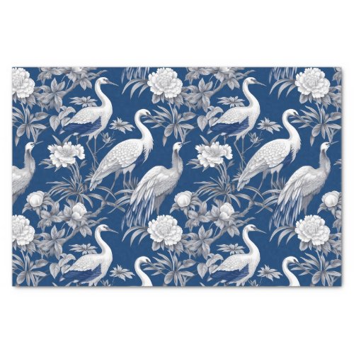 Chinoiserie Blue White Birds Painting Decoupage Tissue Paper