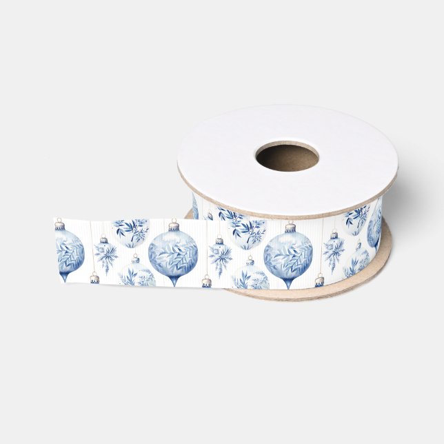 Chinoiserie Blue & White Christmas Ornaments Grosgrain Ribbon (Spool)