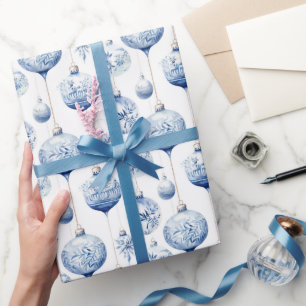 Chinoiserie Blue & White Christmas Ornaments Wrapping Paper