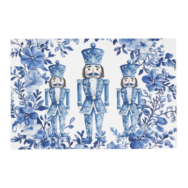 Chinoiserie Blue White Double Sided Nutcracker  Placemat (Front)
