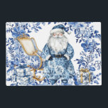Chinoiserie Blue White Double Sided Santa Snowman Placemat<br><div class="desc">This unique double-sided christmas placemat features a beautiful Chinoiserie-inspired blue and white floral wreath, accented with Santa Claus, sleigh and Christmas gifts on one side and a cute snowman and a christmas tree on the other side. Can be personalized if you wish, by clicking the Edit Using Design Tool button...</div>