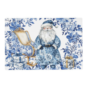 Chinoiserie Blue White Double Sided Santa Snowman Placemat