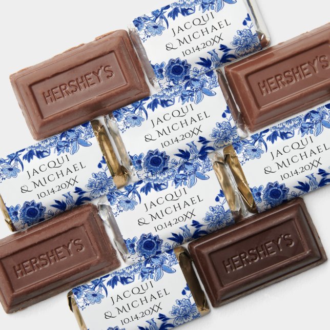 Chinoiserie Blue White Floral Bird Foliage Wedding Hershey's Miniatures (Assorted)