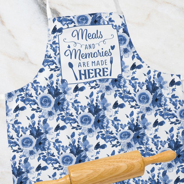 Chinoiserie Blue White Floral Kitchen Quote Apron (Creator Uploaded)