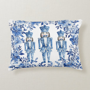 Chinoiserie Blue White Floral Nutcracker Soldiers Accent Pillow