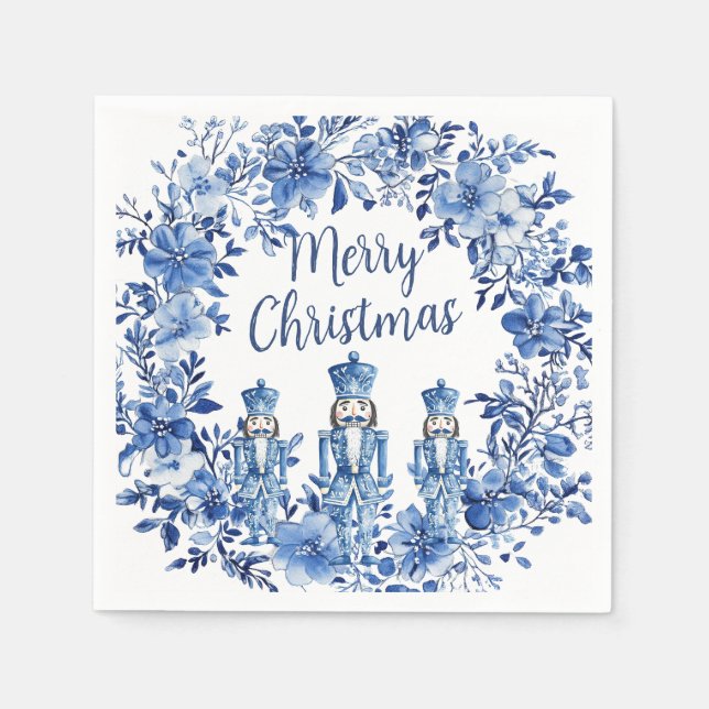 Chinoiserie Blue White Floral Nutcracker Soldiers Napkins (Front)