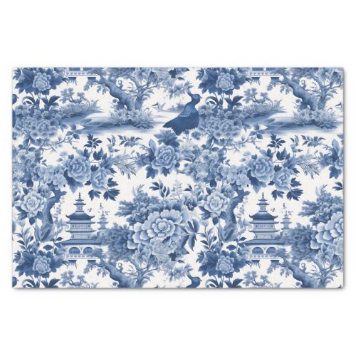 Chinoiserie Blue White Floral Painting Decoupage Tissue Paper