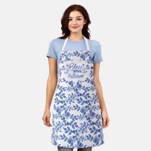 Chinoiserie Blue White Florals Kitchen Blessing Apron