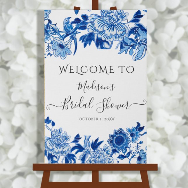 Chinoiserie Blue White Foliage Welcome Bridal Faux Canvas Print (Creator Uploaded)