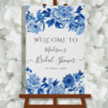 Chinoiserie Blue White Foliage Welcome Bridal Faux Faux Canvas Print at Zazzle