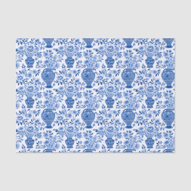 Chinoiserie Blue & White Ginger Jar Floral Vases Tissue Paper (Front)