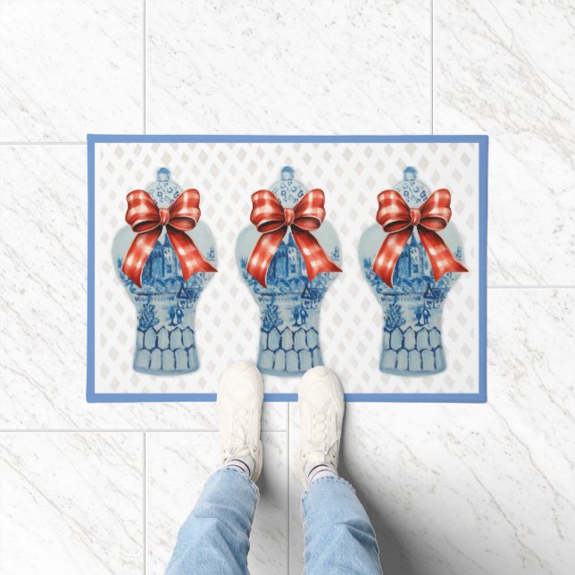 Chinoiserie Blue White Ginger Jar Rug Doormat (Indoor)