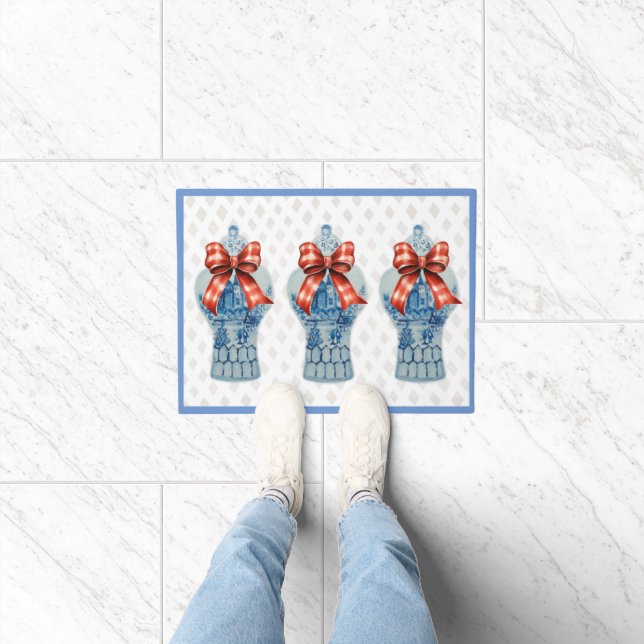 Chinoiserie Blue White Ginger Jar Rug Doormat (Indoor)