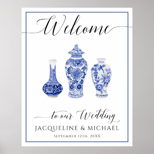 Chinoiserie Blue White Ginger Jar Welcome Wedding Poster