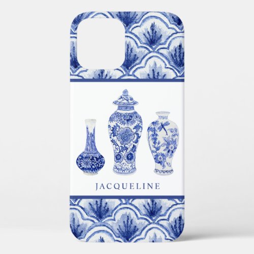 Chinoiserie Blue White Ginger Jars Scallop Pattern iPhone 12 Case