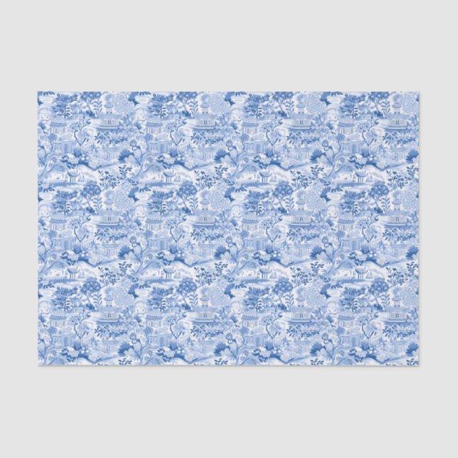 Chinoiserie Blue & White Pagodas Tissue Paper (Front)
