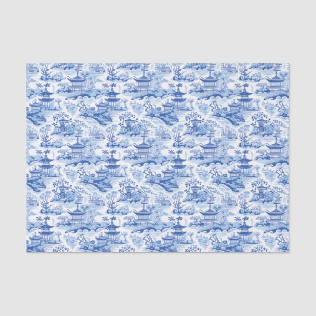 Chinoiserie Blue & White Pagodas Tissue Paper (Front)