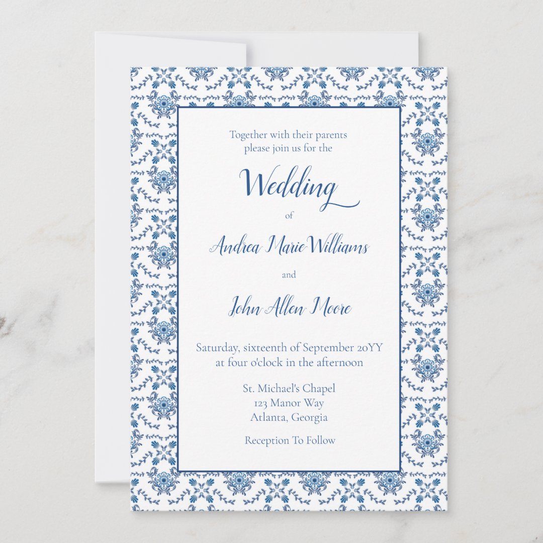 Chinoiserie Blue White Pattern Wedding Invitation | Zazzle