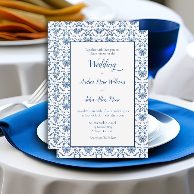 Chinoiserie Blue White Pattern Wedding Invitation (Creator Uploaded)
