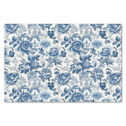 Chinoiserie Blue White Peonies Floral Decoupage Tissue Paper