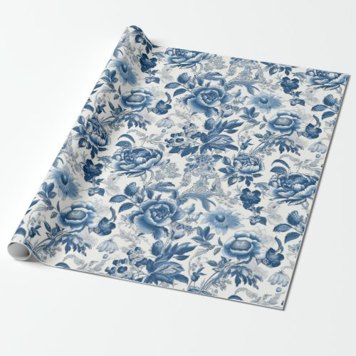 Chinoiserie Blue White Peonies Floral Decoupage Wrapping Paper