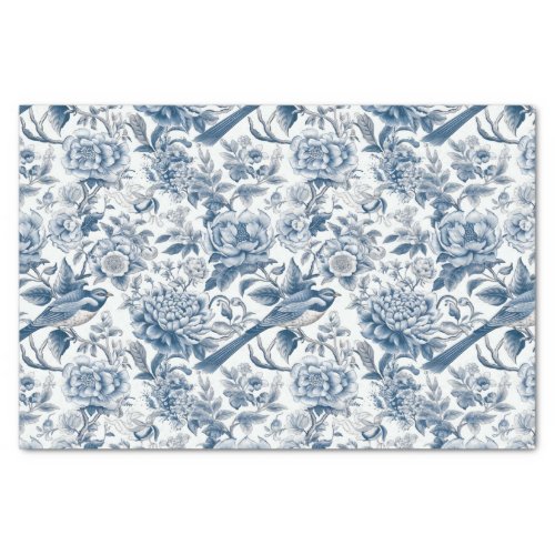 Chinoiserie Blue White Peony Floral Bird Decoupage Tissue Paper