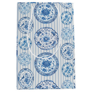 Chinoiserie Blue White Plates All Occasion Medium Gift Bag
