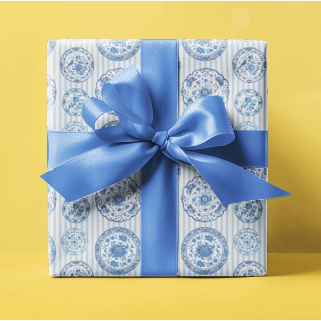 Chinoiserie Blue White Plates All Occasion  Wrapping Paper (Classic Chinoiserie)