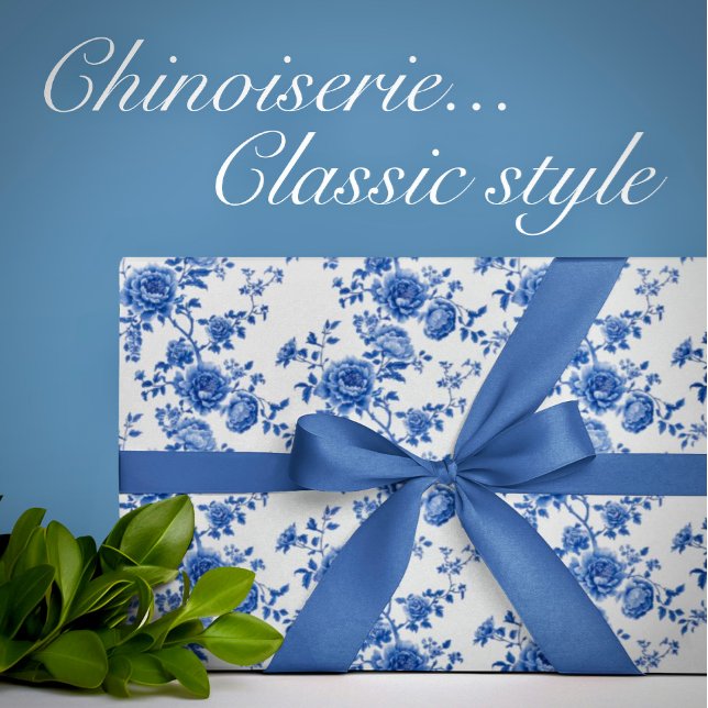 Chinoiserie Blue White Roses Wrapping Paper (Blue and white for any occasion!)