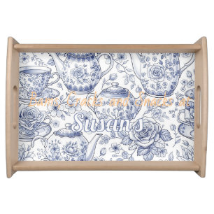 Chinoiserie Blue White Teapot Custom Mahjong Serving Tray