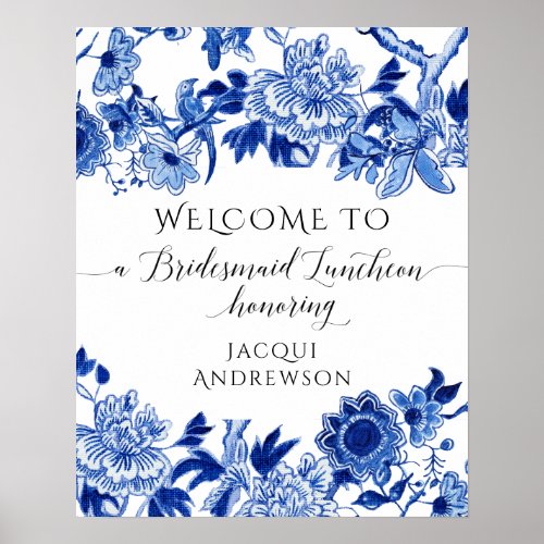 Chinoiserie Blue White Welcome Bridal Luncheon  Poster