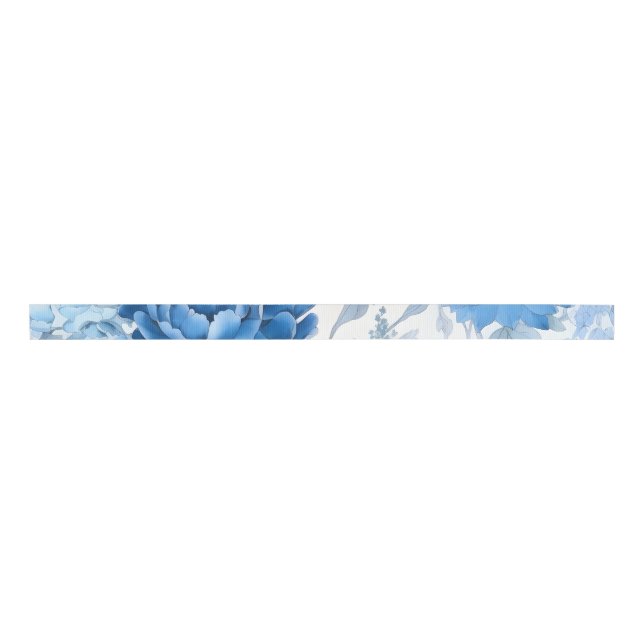 Chinoiserie Blue Wild Flower Grosgrain Ribbon (Front)