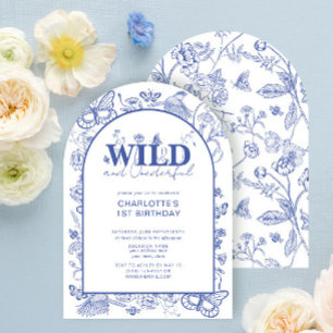 Chinoiserie Blue Wild & Onederful 1st Birthday Invitation