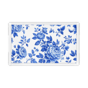 Chinoiserie Blue Willow and White Acrylic Tray