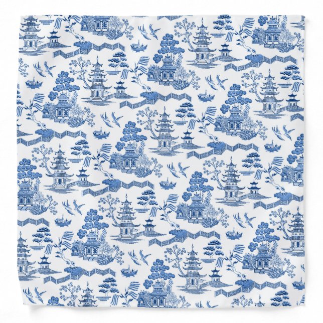 Chinoiserie Blue Willow Bandana (Front)